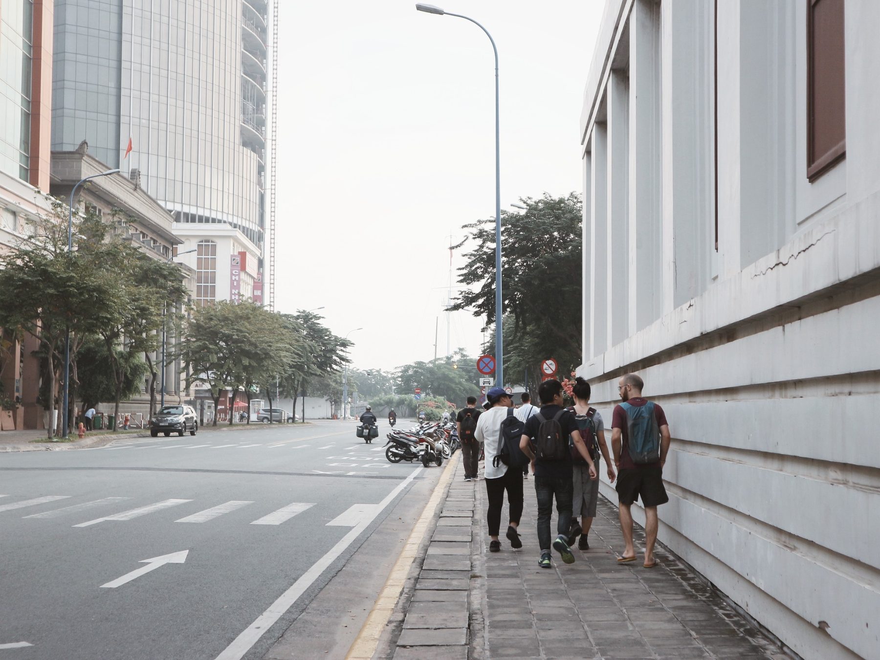 Walking through the morning city