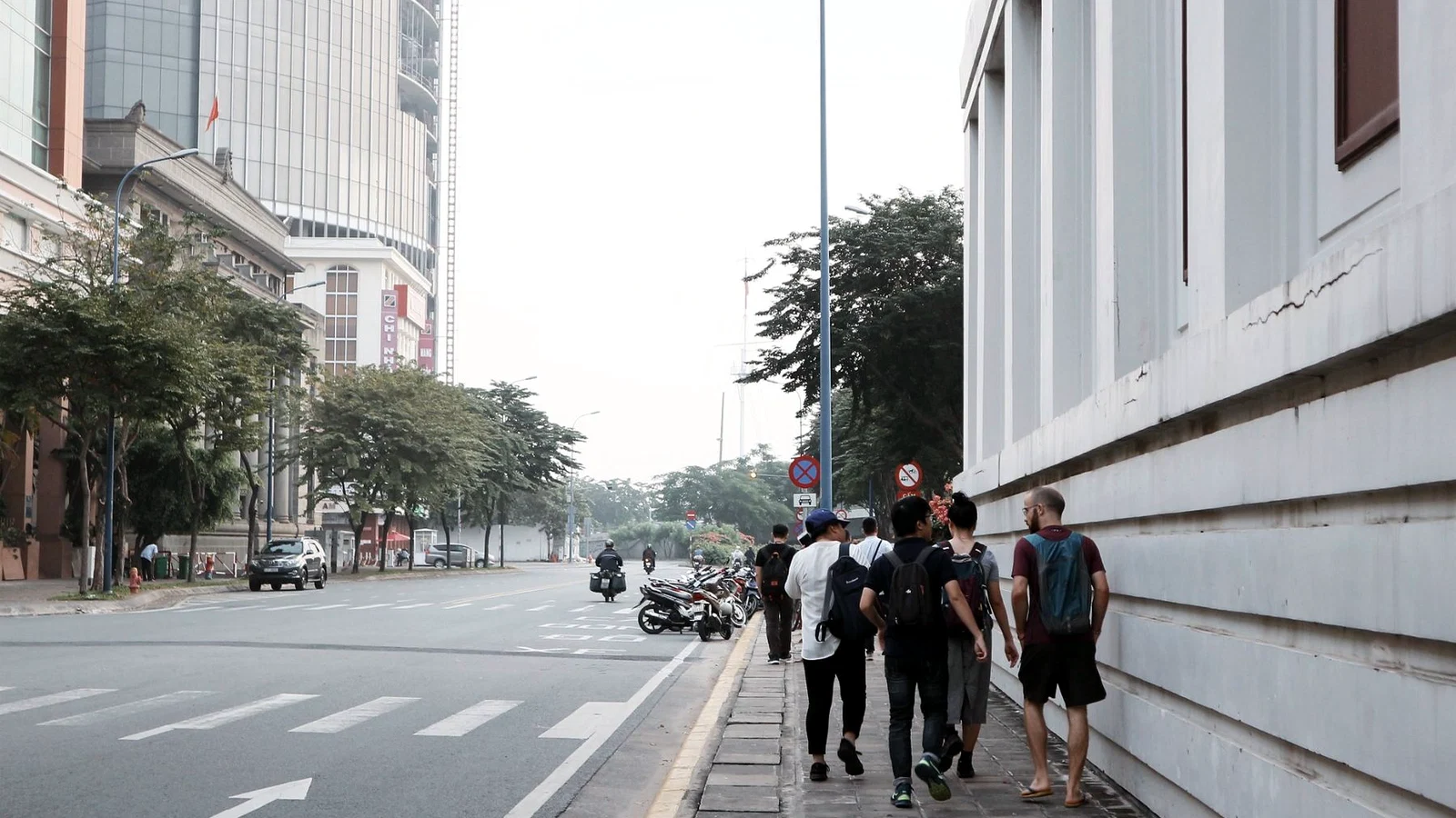 Walking through the morning city